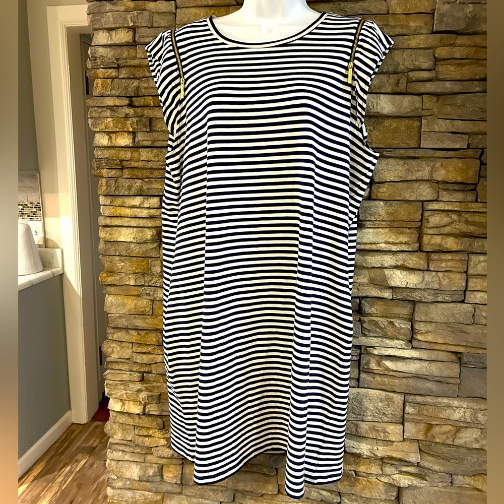 Michael Kors nautical stripe cotton zipper.shoulders dress SZ:XL NWT